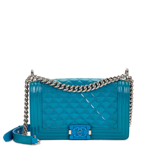 Blue Patent Quilted Small Boy Bag Silver Hardware 2014-2015