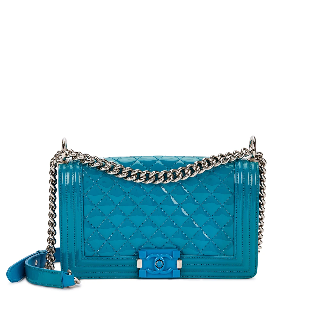 Blue Patent Quilted Small Boy Bag Silver Hardware 2014-2015