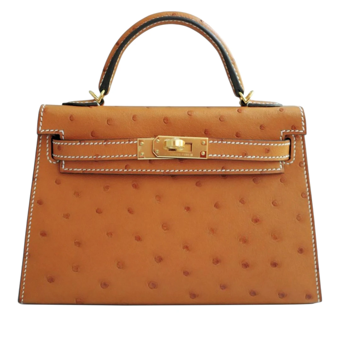 Cognac Ostrich HSS Mini Kelly 20 II Gold Hardware, 2026