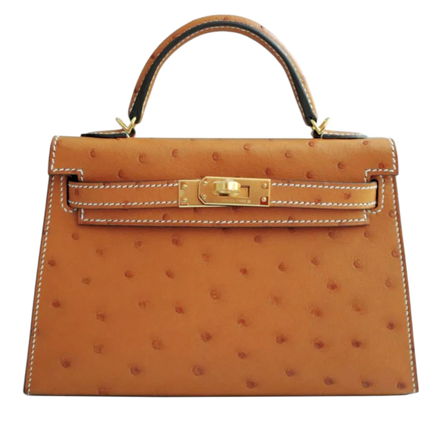 Cognac Ostrich HSS Mini Kelly 20 II Gold Hardware, 2026