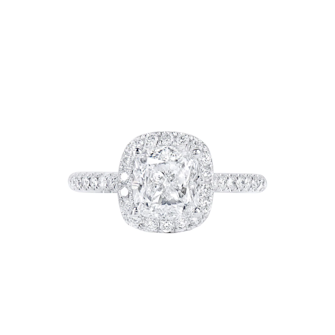 White Gold, 2.00ct Cushion Cut Diamond and Diamond Engagement Ring