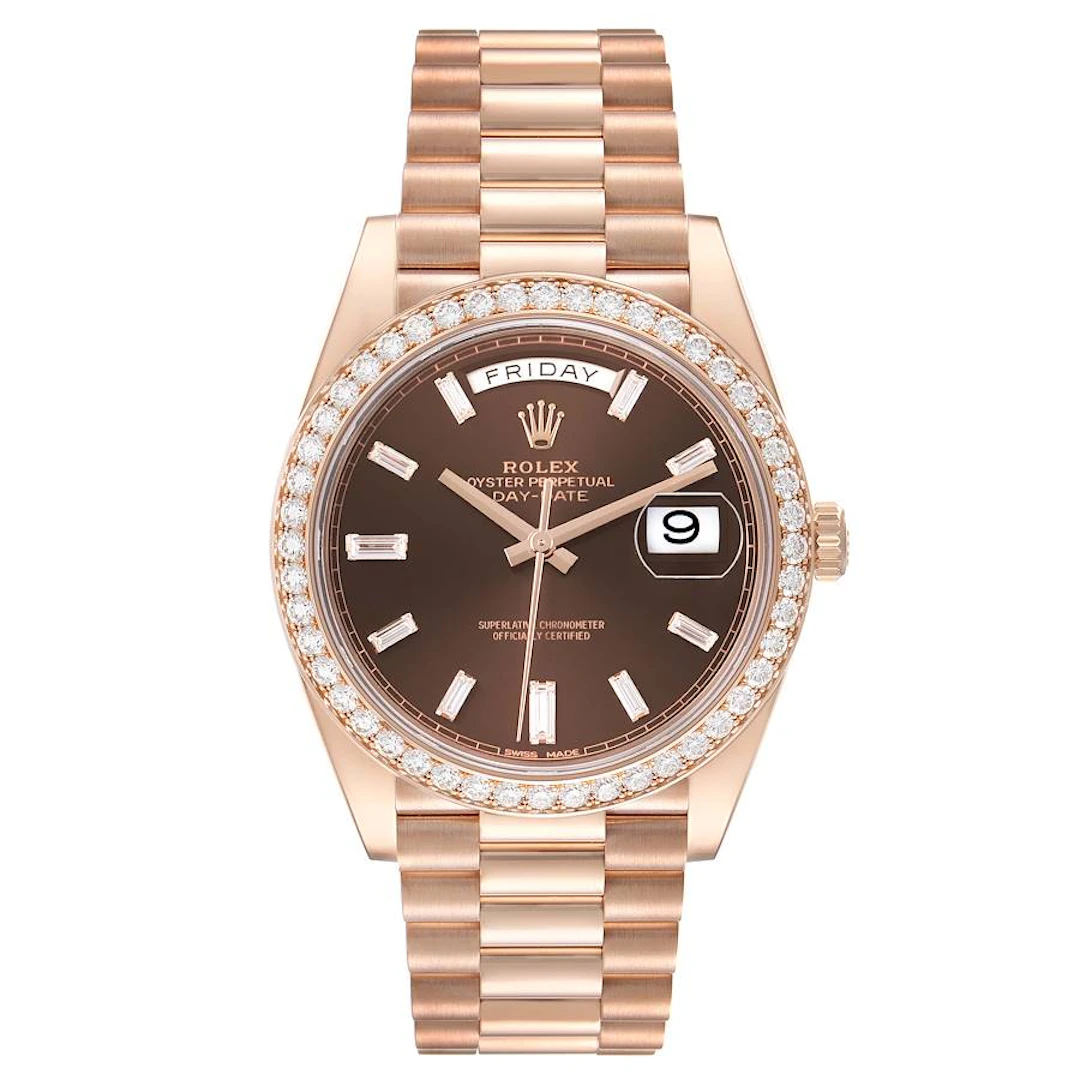 President Day-Date (Reference 228345). A 40mm rose gold diamond-set