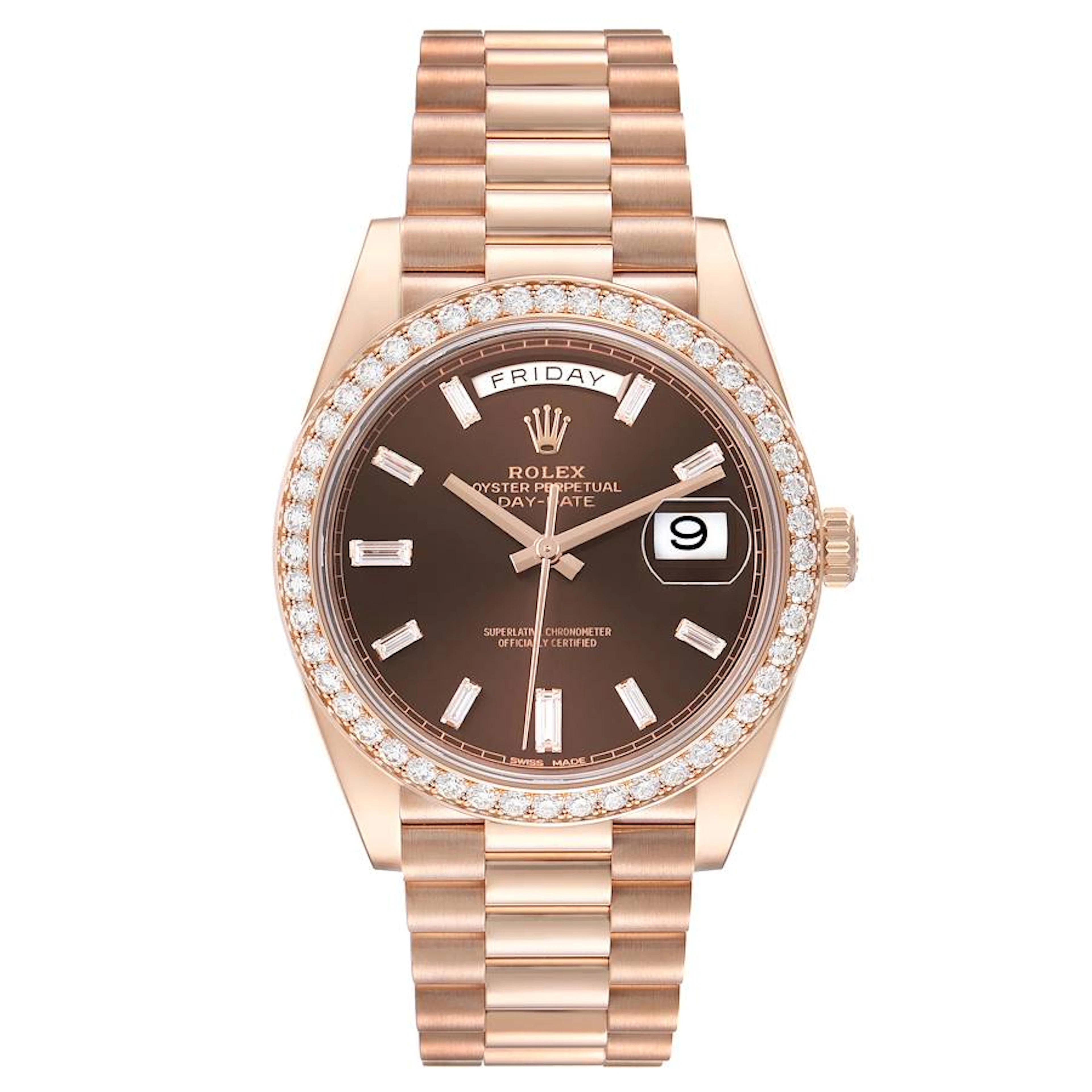 President Day-Date (Reference 228345). A 40mm rose gold diamond-set
