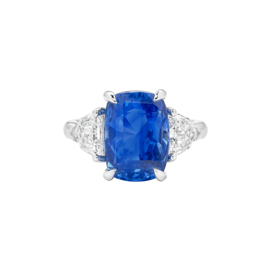 Platinum, 6.36ct Ceylon Sapphire and Diamond Ring