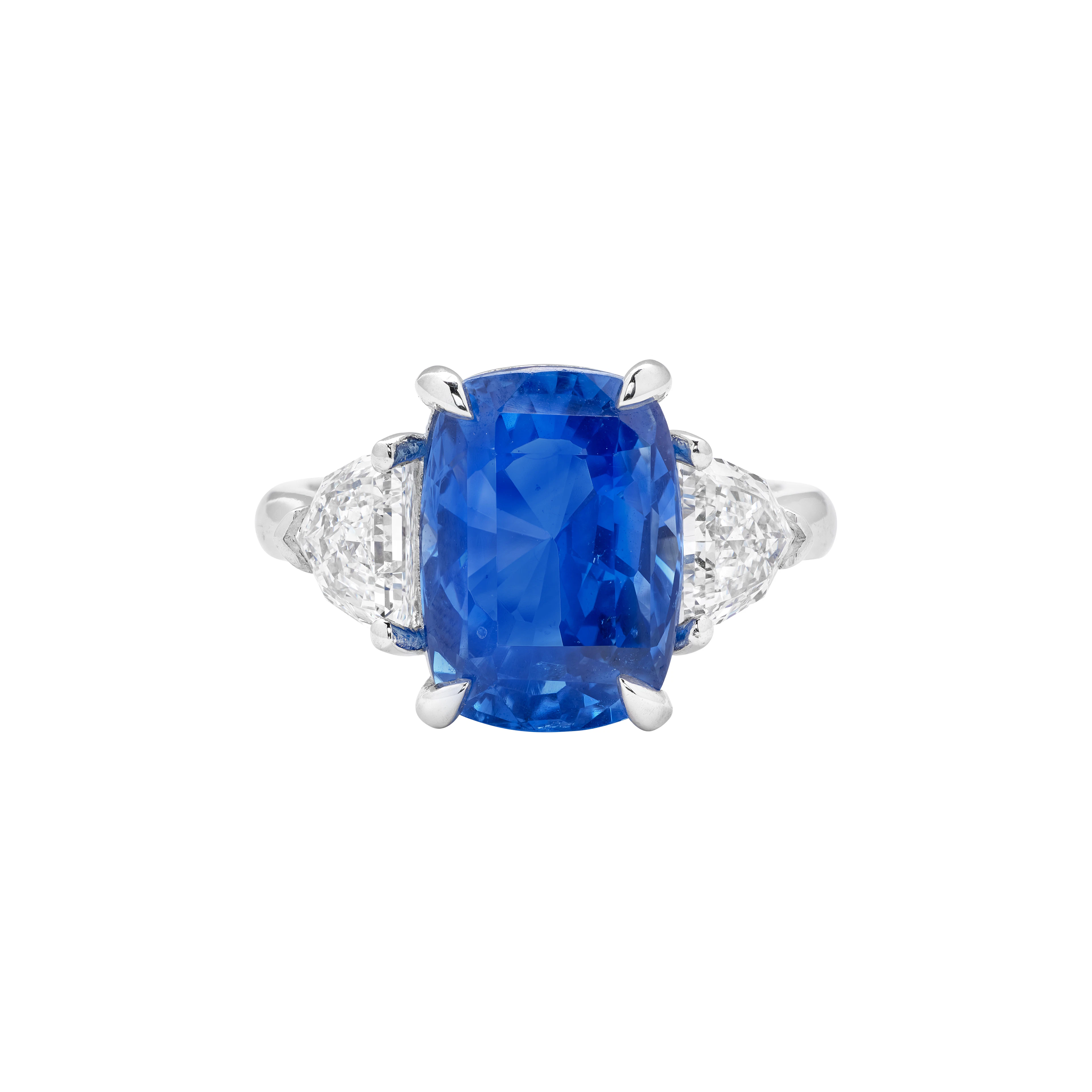 Platinum, 6.36ct Ceylon Sapphire and Diamond Ring