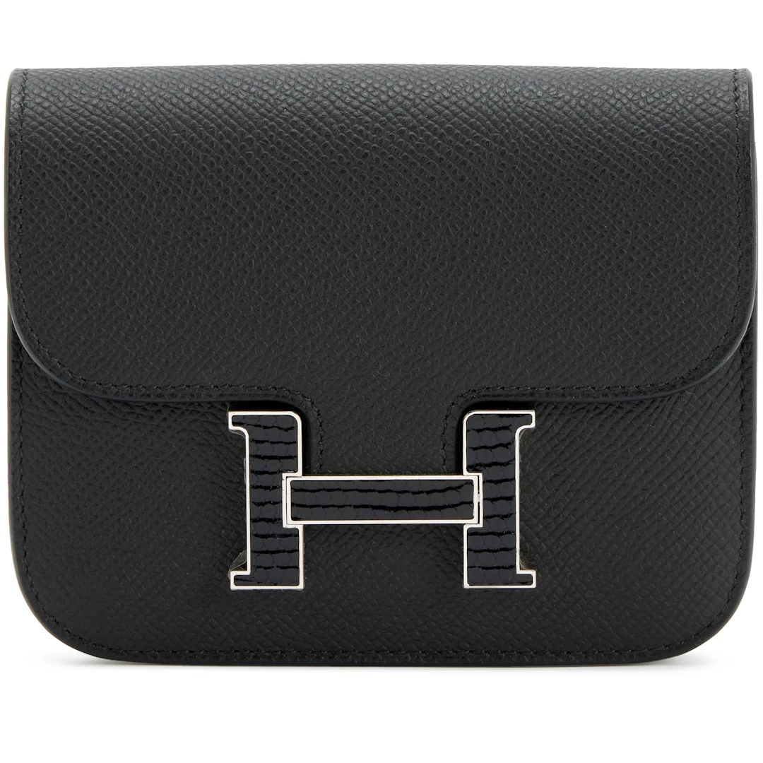 Black Epsom Constance Slim Wallet with Lizard and Palladium Hardware, 2024