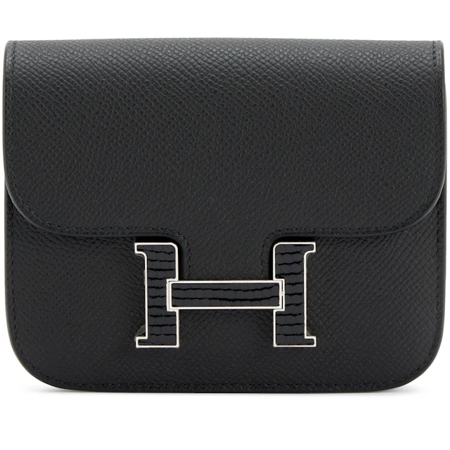 Black Epsom Constance Slim Wallet with Lizard and Palladium Hardware, 2024
