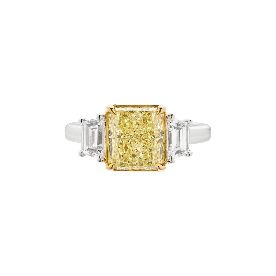 Platinum, Gold, 3.08ct Radiant Cut Fancy Yellow Diamond and Diamond
