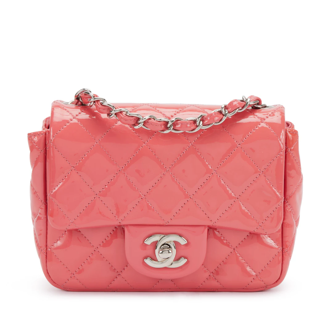 Pink Quilted Patent Leather Mini Square Flap Bag Silver Hardware, 2012-2013