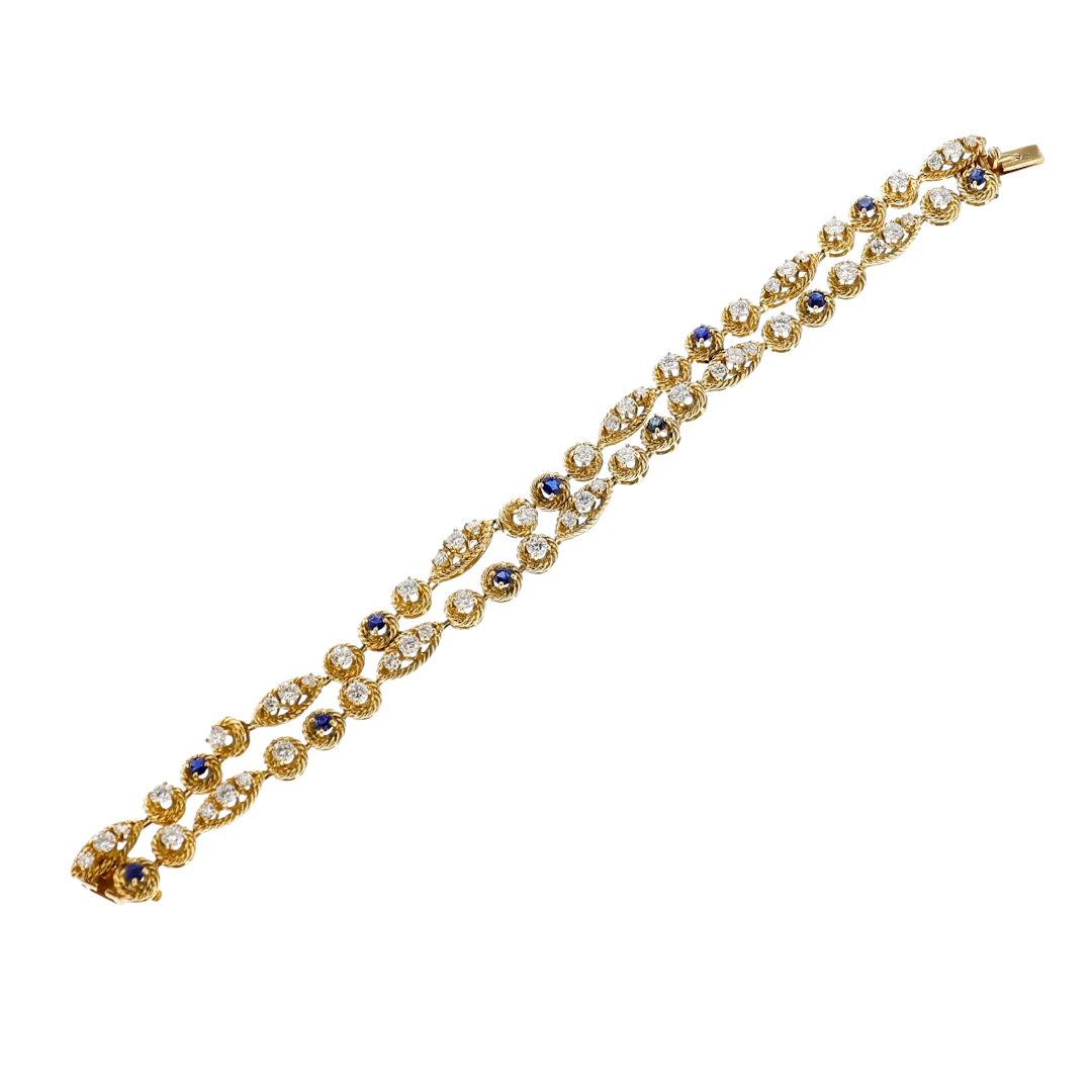 Gold, Sapphire and Diamond Double Row Bracelet
