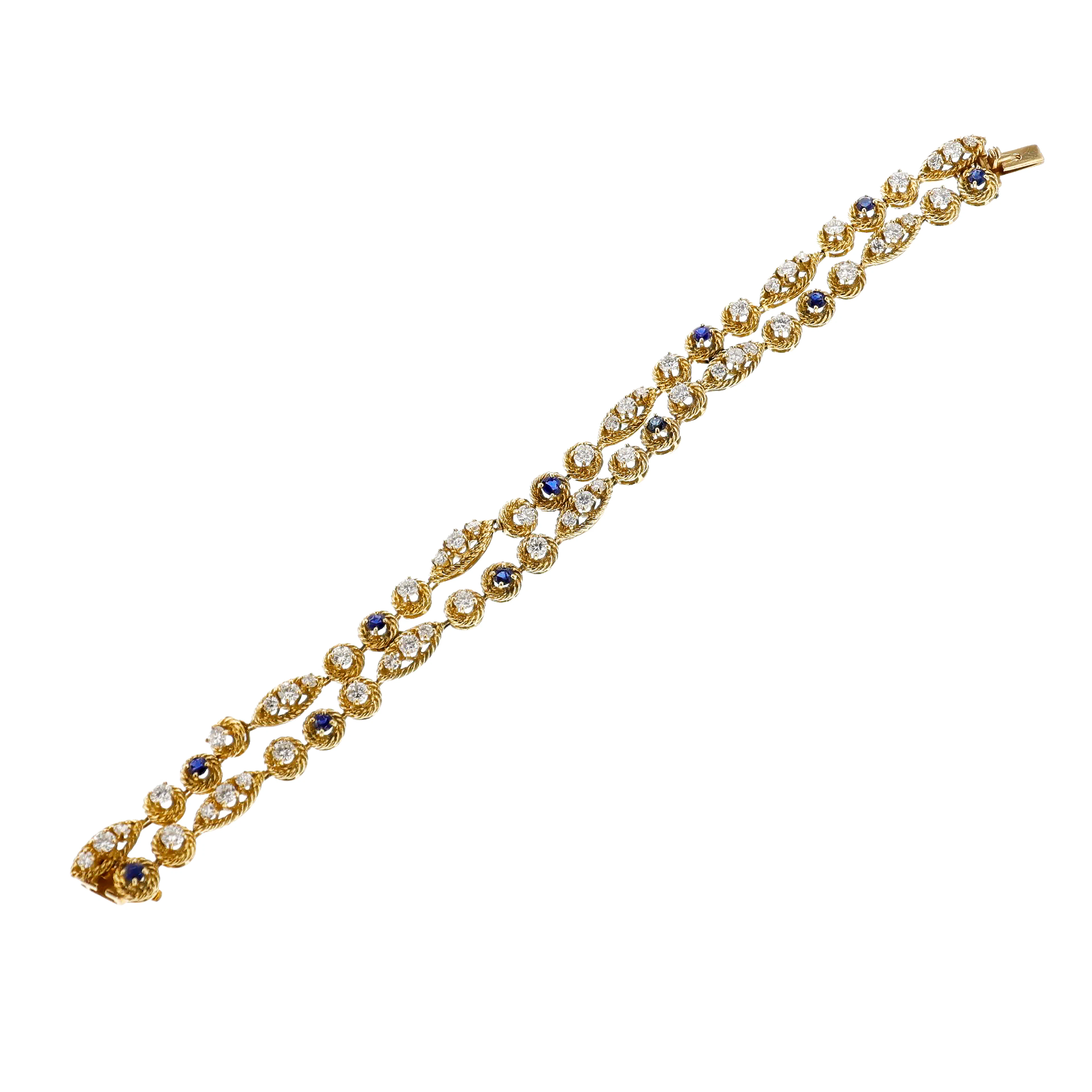 Gold, Sapphire and Diamond Double Row Bracelet