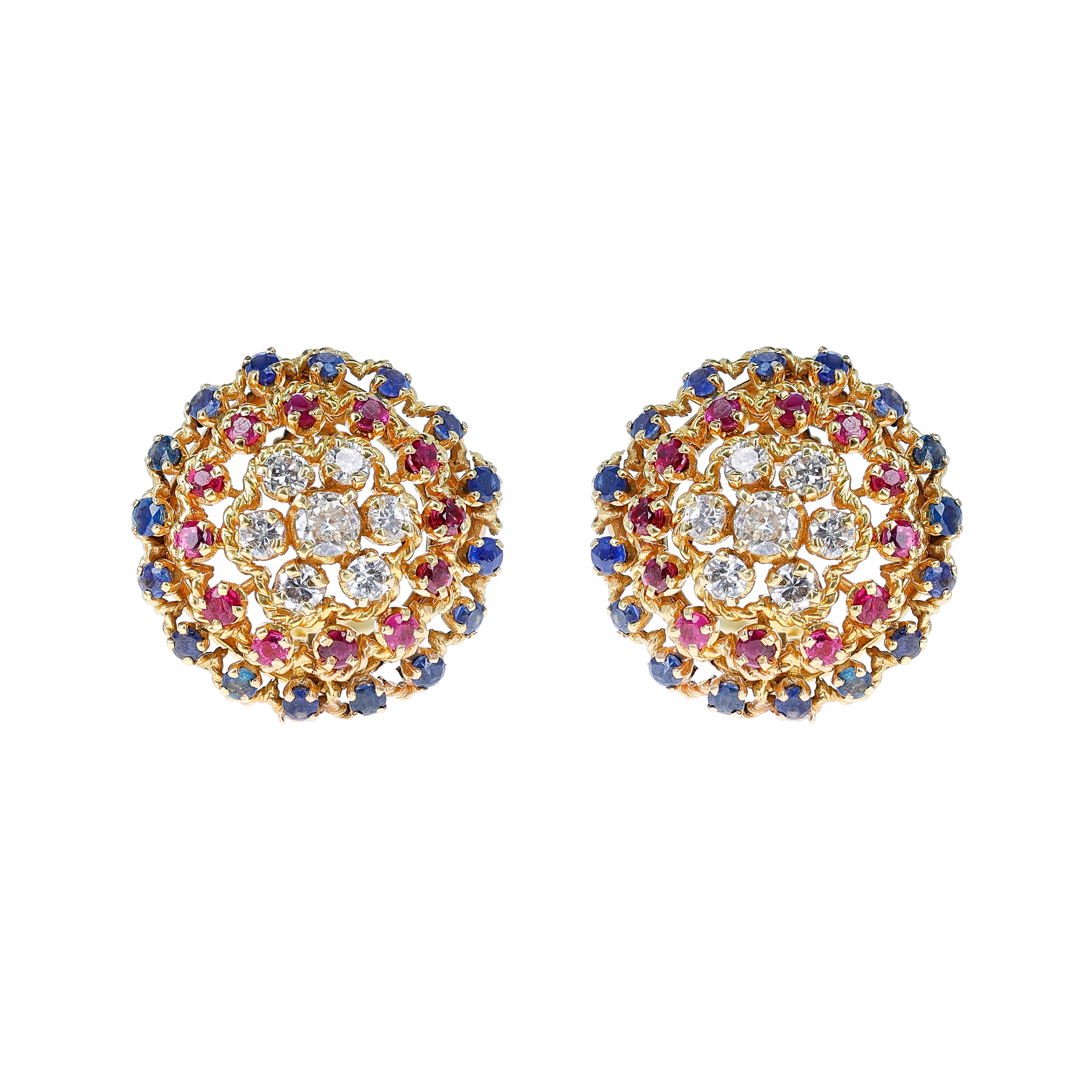 Vintage Gold, Ruby, Sapphire and Diamond Earclips