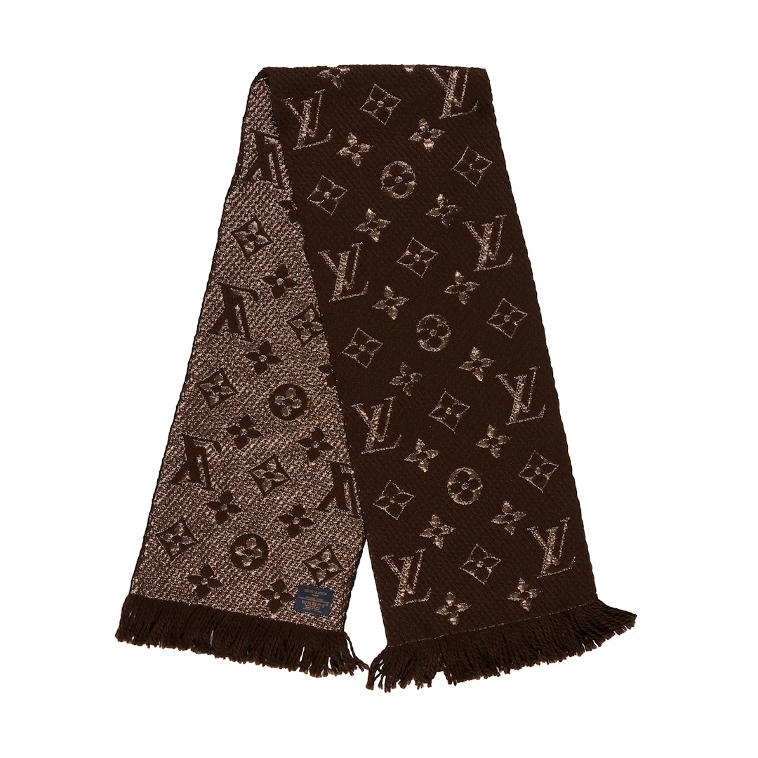 Brown and Gold Monogram Logomania Shine Scarf