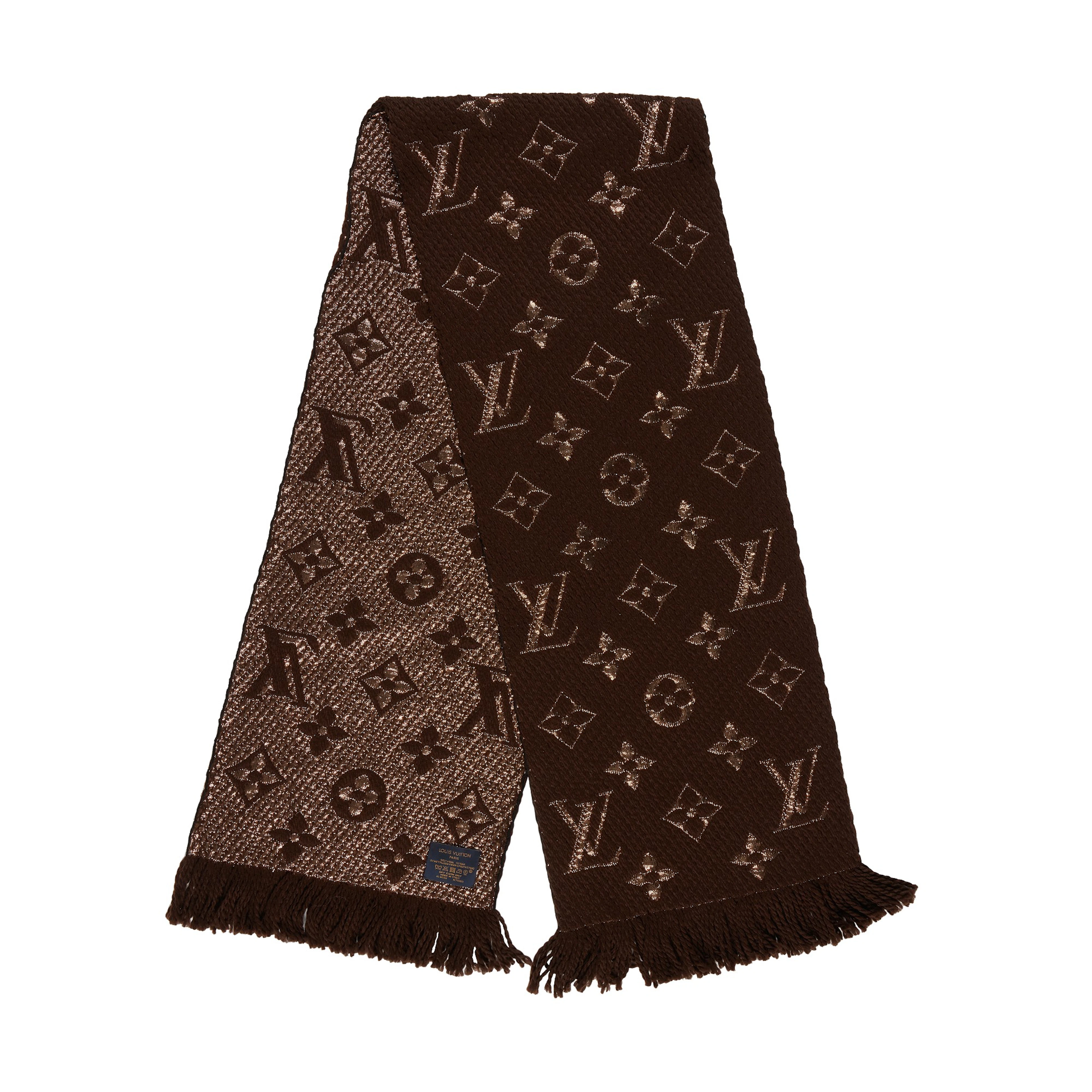 Brown and Gold Monogram Logomania Shine Scarf