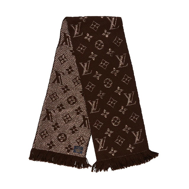 Brown and Gold Monogram Logomania Shine Scarf