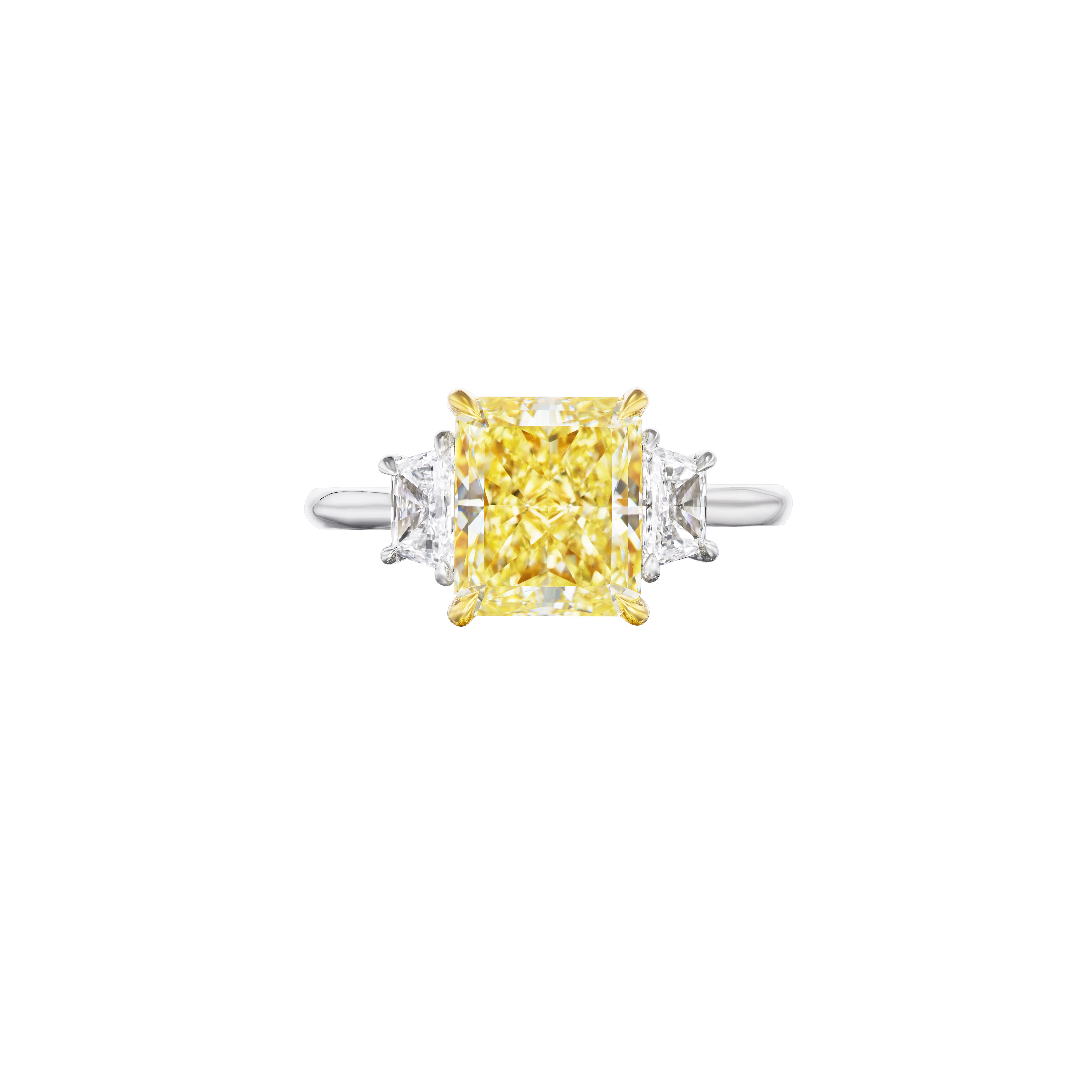 Platinum, Gold, 3.04ct Radiant Cut Fancy Yellow Diamond and Diamond