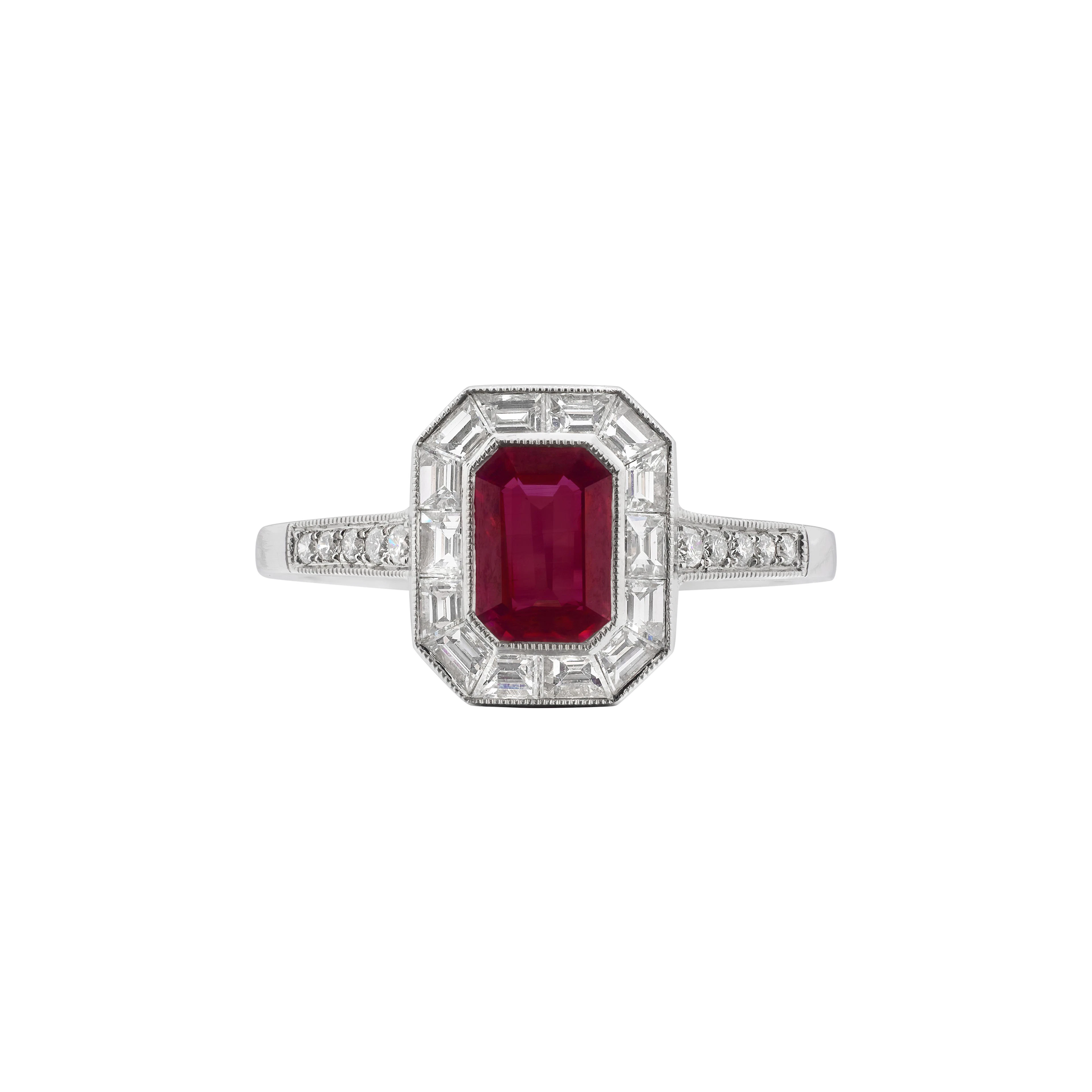 Platinum, 0.75ct Ruby and Diamond Ring