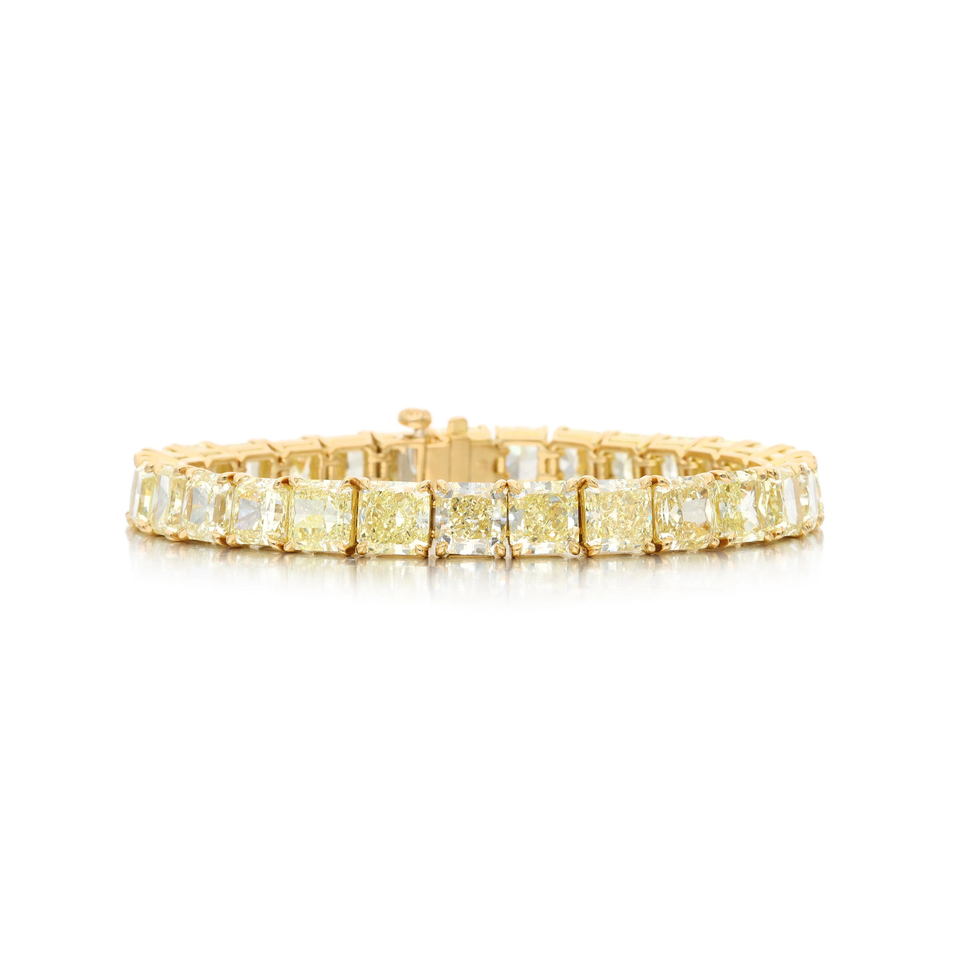 Gold and 33.05ctw Radiant Cut Fancy Light Yellow Diamond Tennis Bracelet