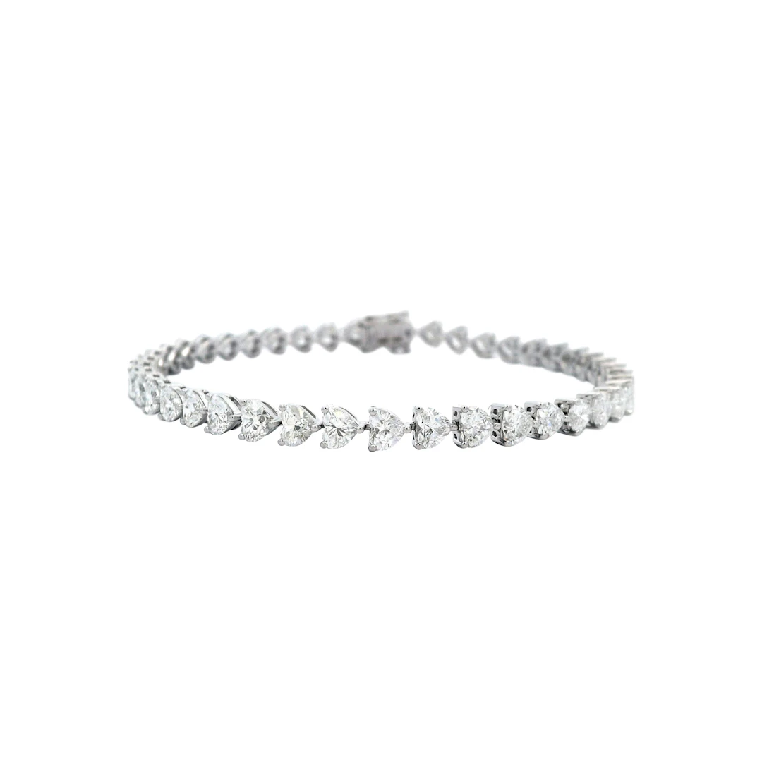White Gold and 8.80ctw Heart Shape Diamond Tennis Bracelet