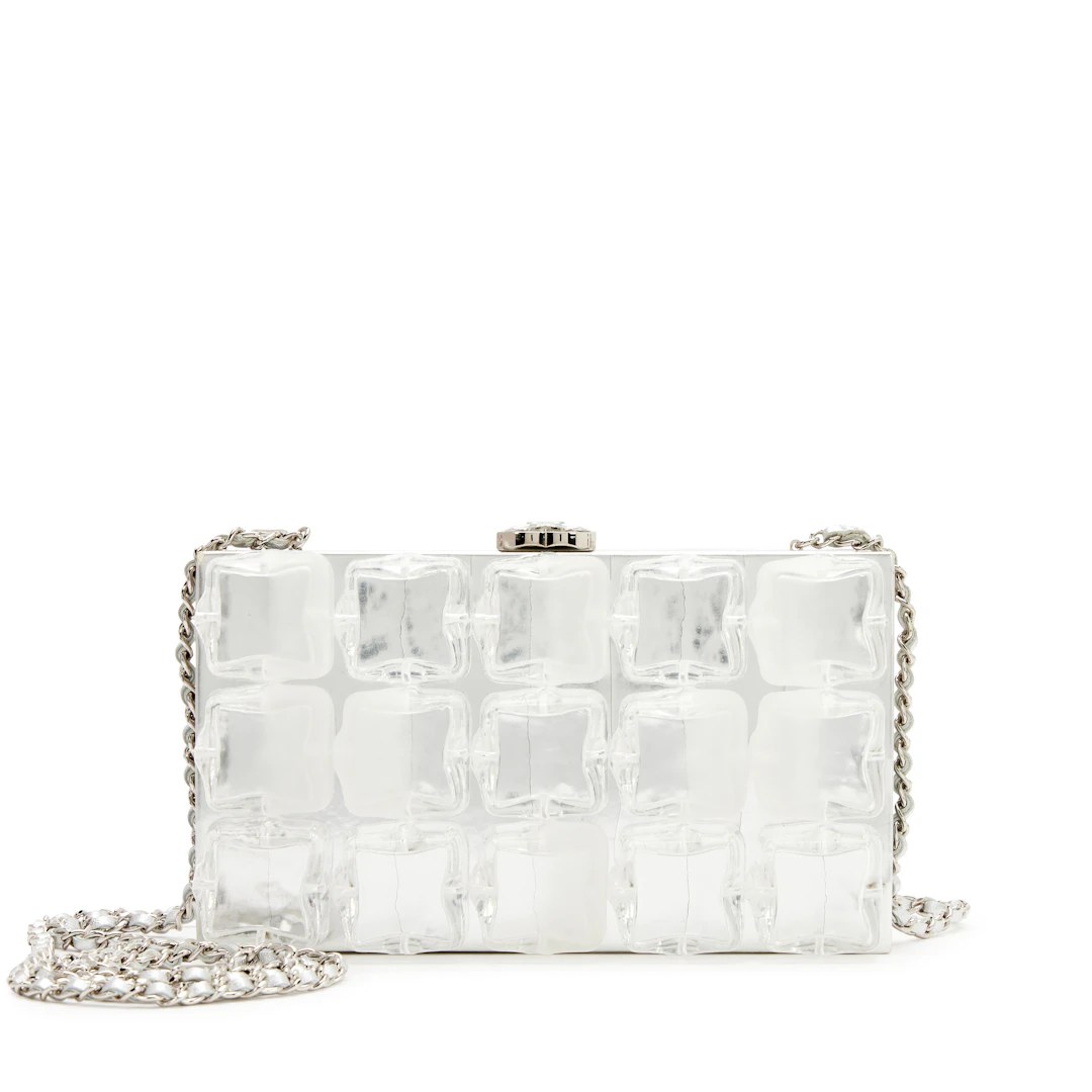 Metallic Silver Lambskin and Clear Acrylic Ice Cube Minaudière Silver