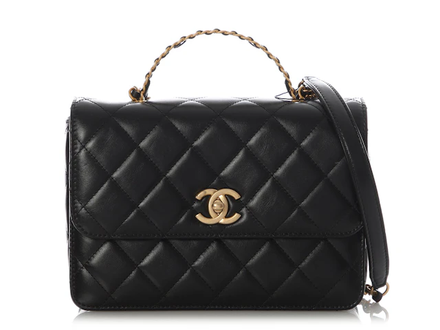 Black Quilted Lambskin Small Top Handle Flap Bag Aged Gold Hardware, 2023