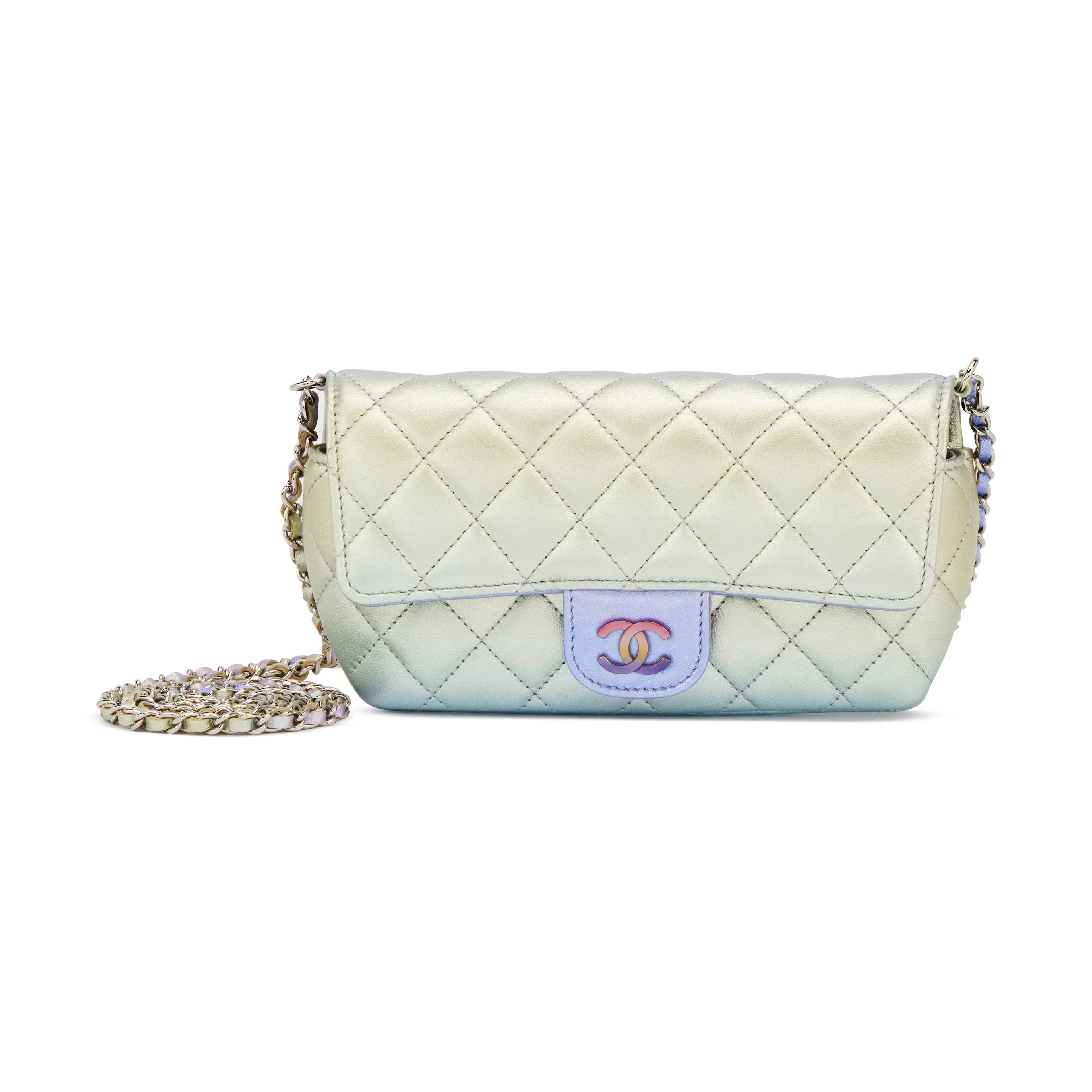 Green and Purple Gradient Metallic Quilted Calfskin Glasses Case With