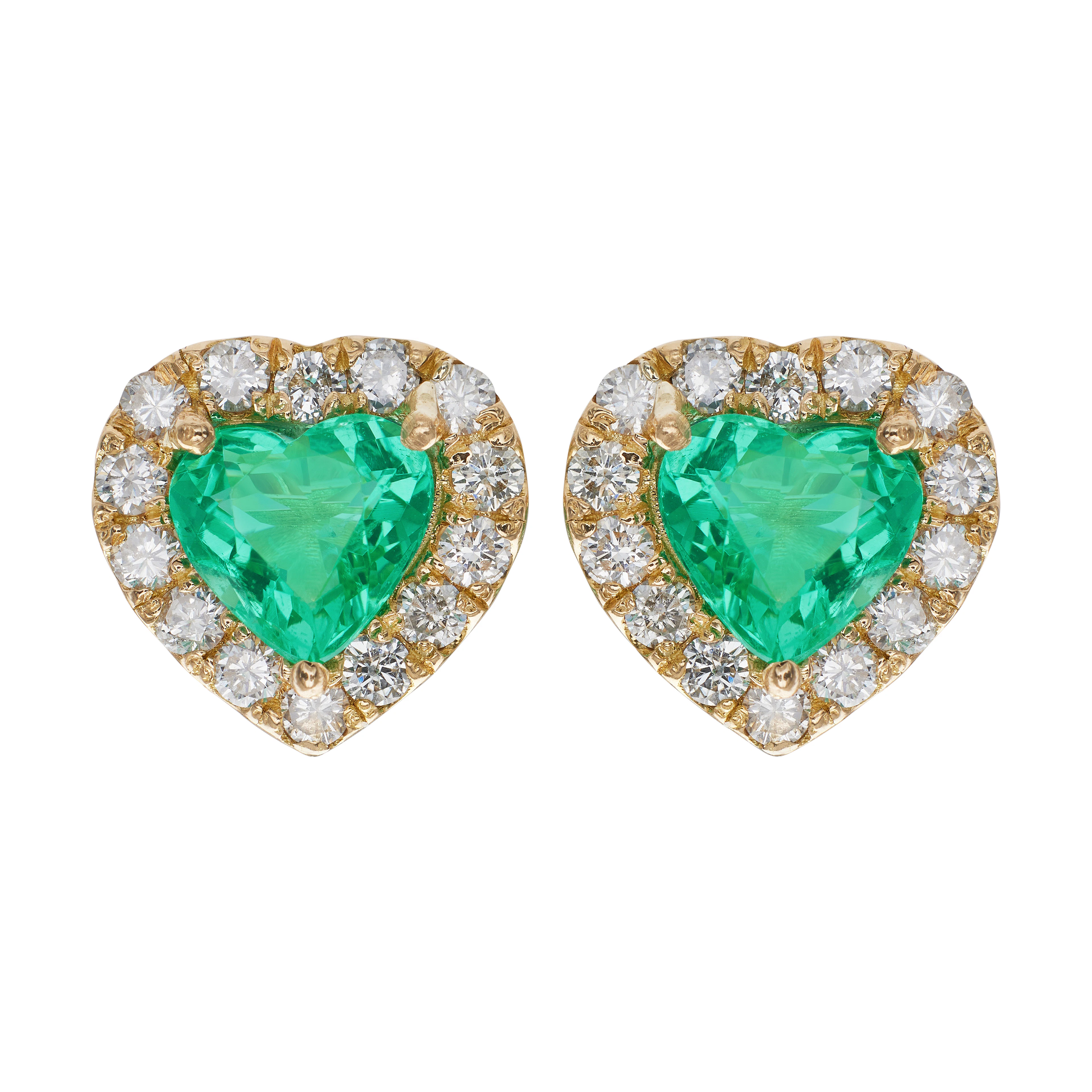 Gold, 2.70ctw Emerald and Diamond Earrings