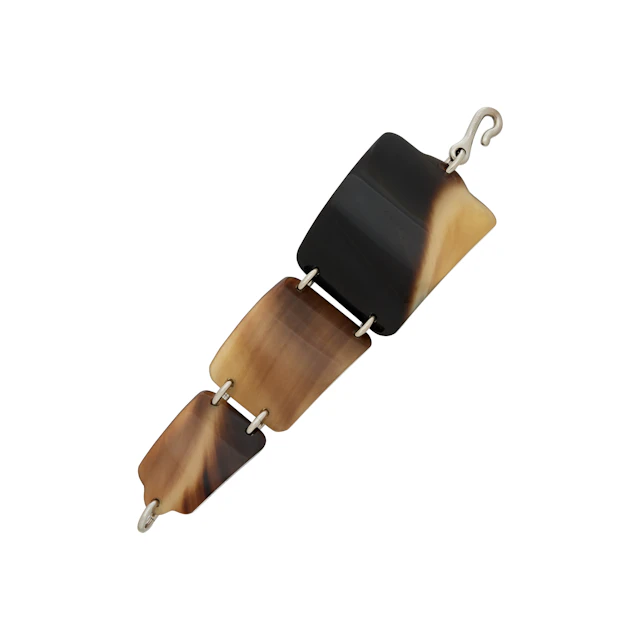 Brown Buffalo Horn Chain Link Bracelet Palladium Hardware