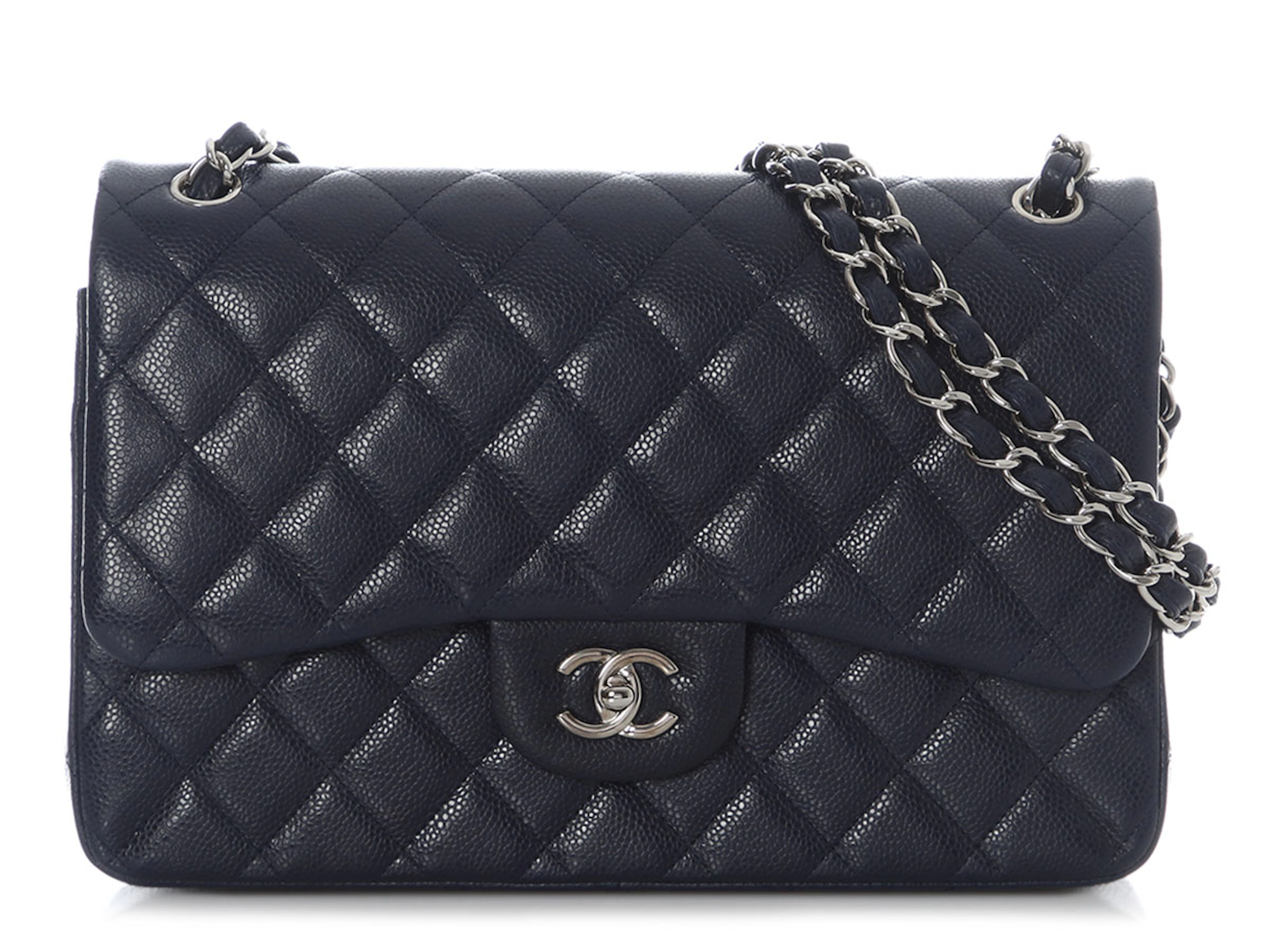 Navy Quilted Caviar Jumbo Classic Double Flap Bag Silver Hardware, 2014
