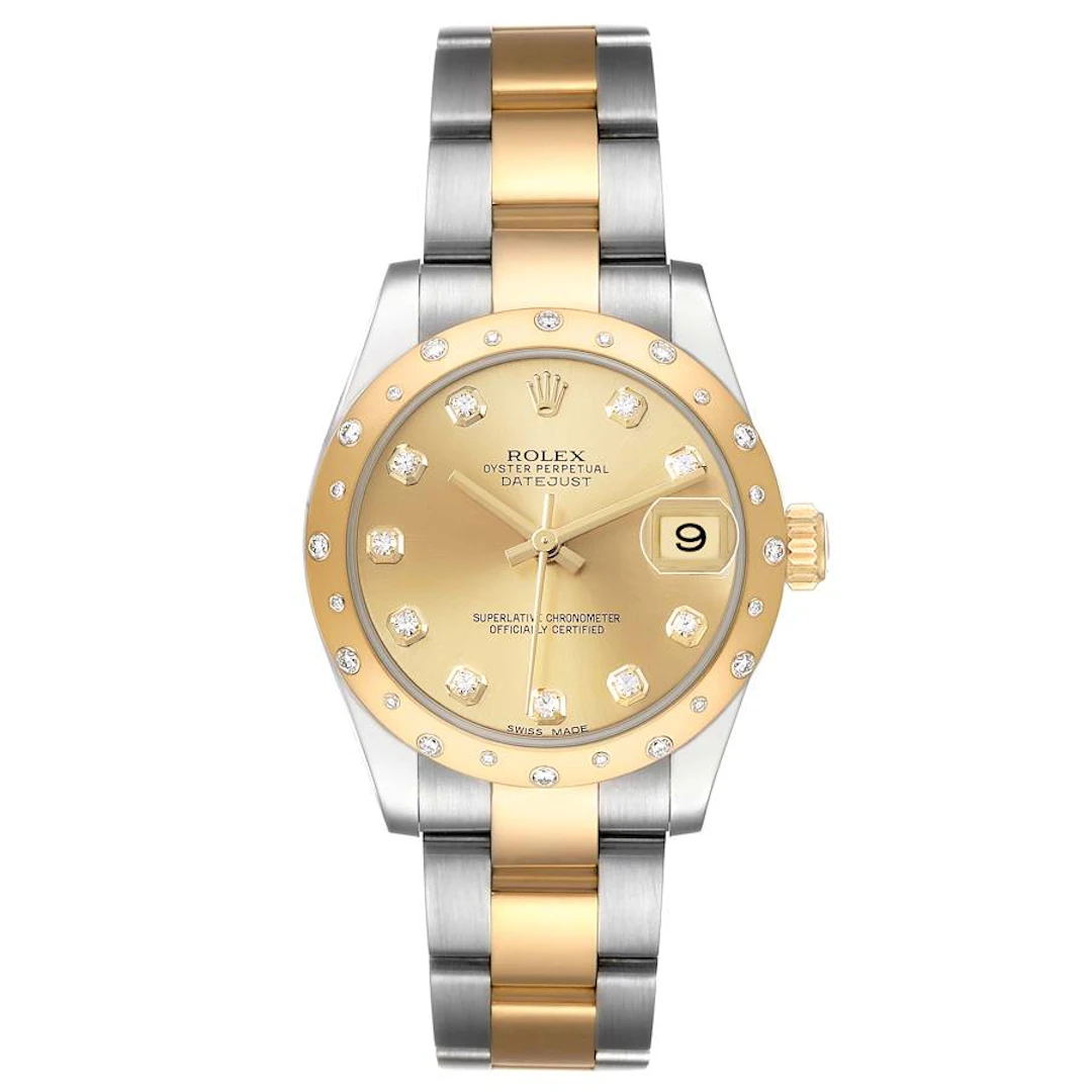 Datejust (Reference 178343). A 31mm yellow gold stainless steel diamond-set