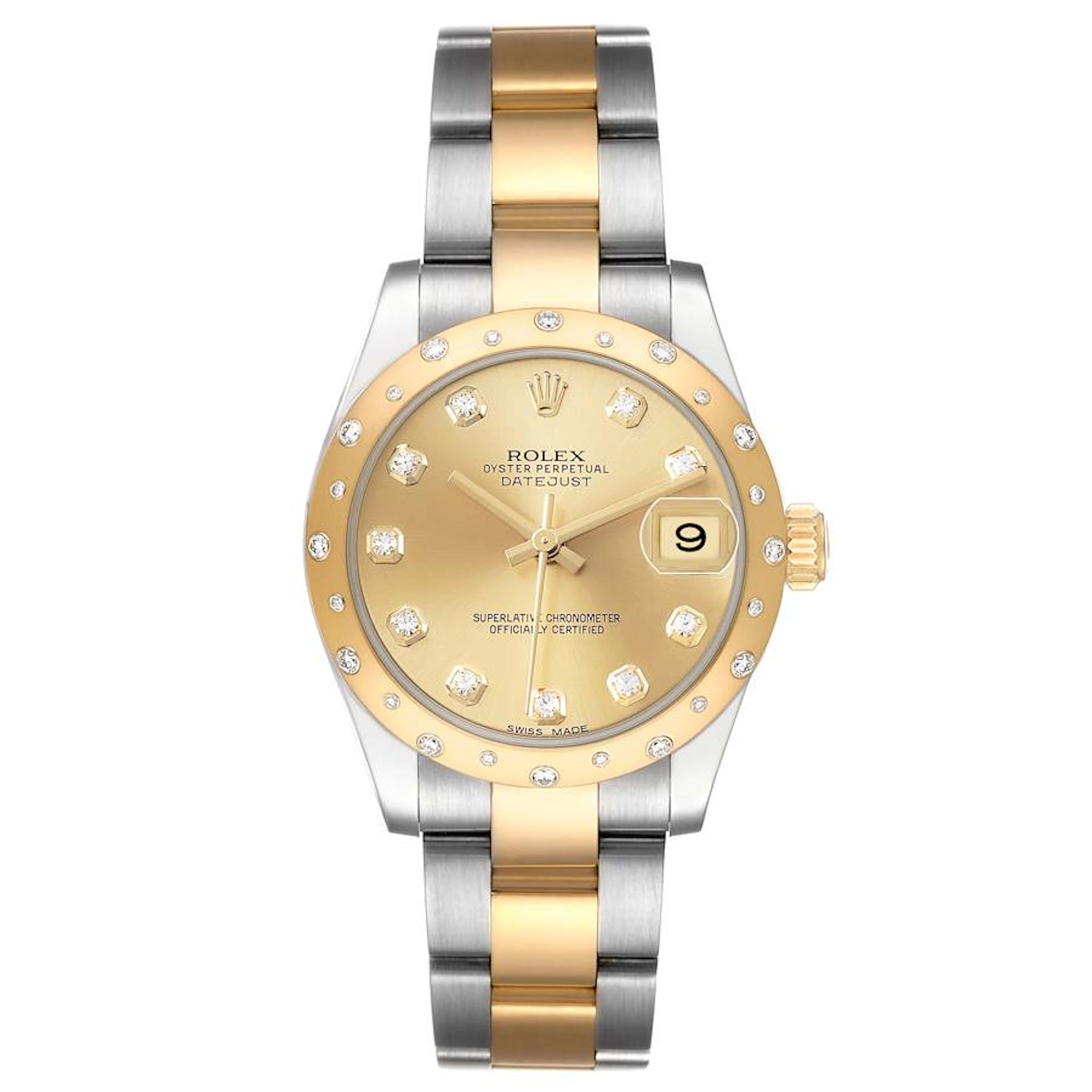 Datejust (Reference 178343). A 31mm yellow gold stainless steel diamond-set