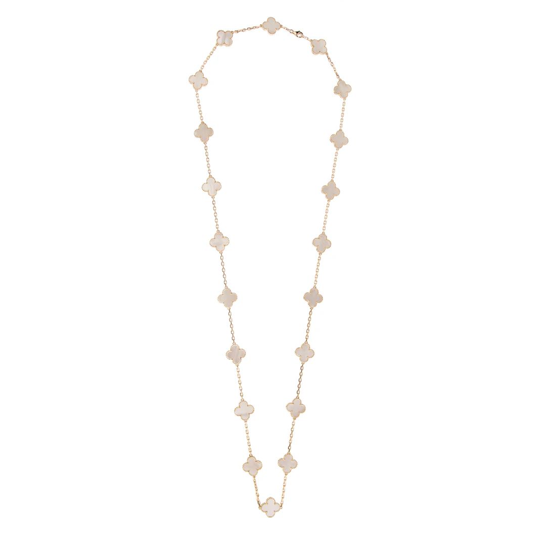 Gold and Mother of Pearl Vintage Alhambra 20 Motifs Necklace