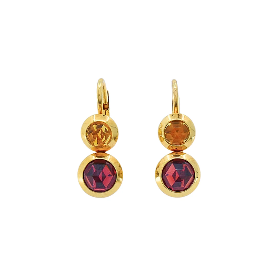 Gold, Citrine and Garnet Drop Earrings