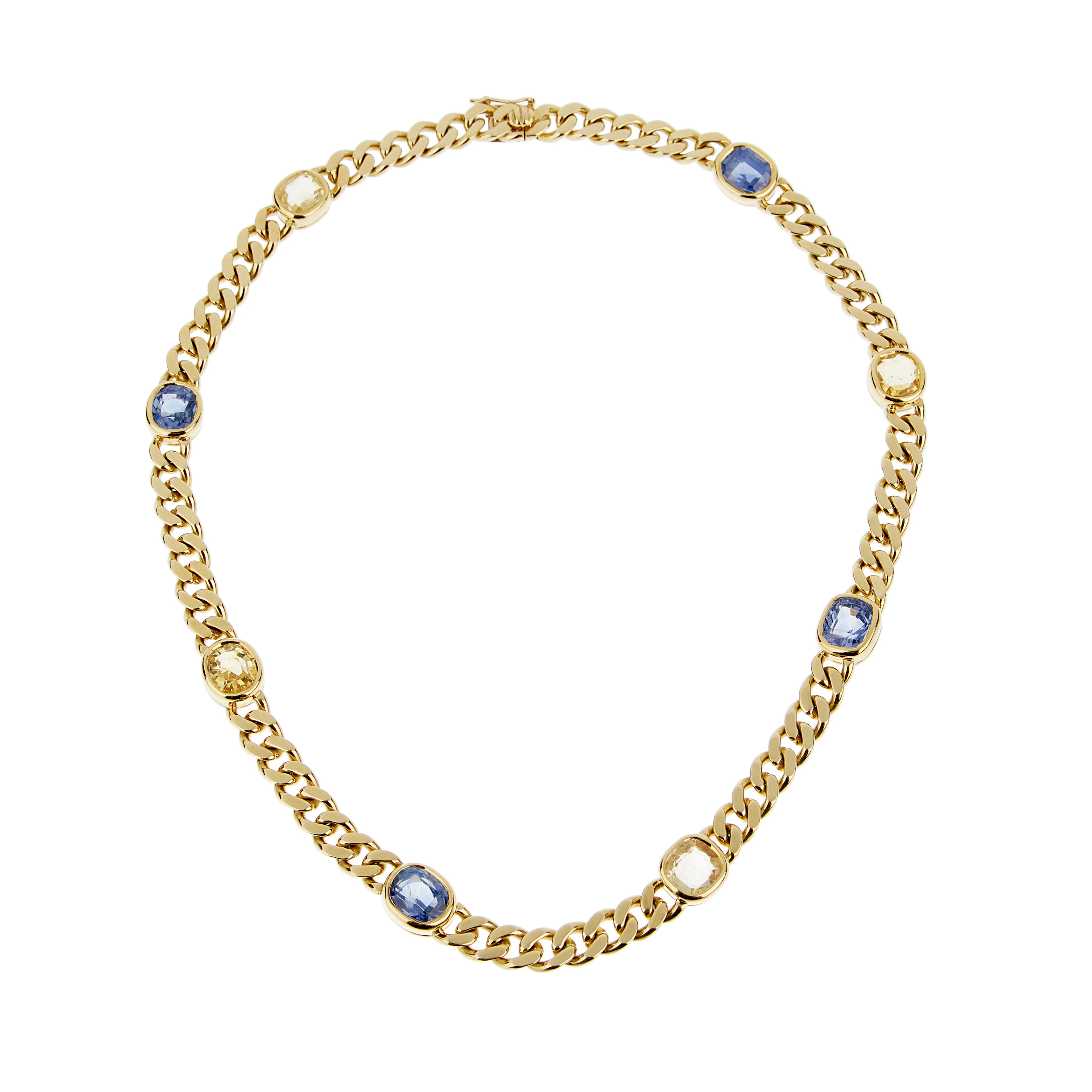 Gold, Yellow Sapphire and Sapphire Necklace