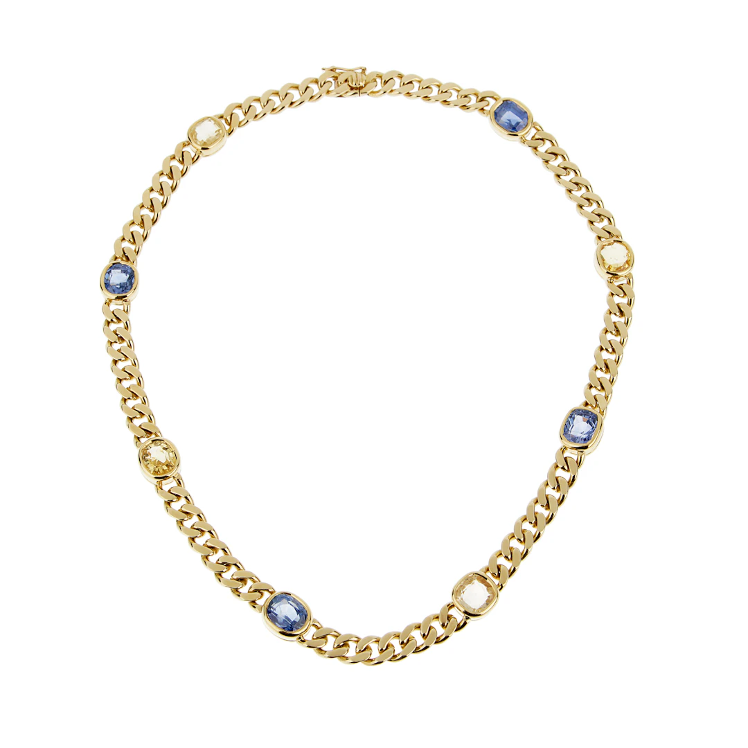 Gold, Yellow Sapphire and Sapphire Necklace