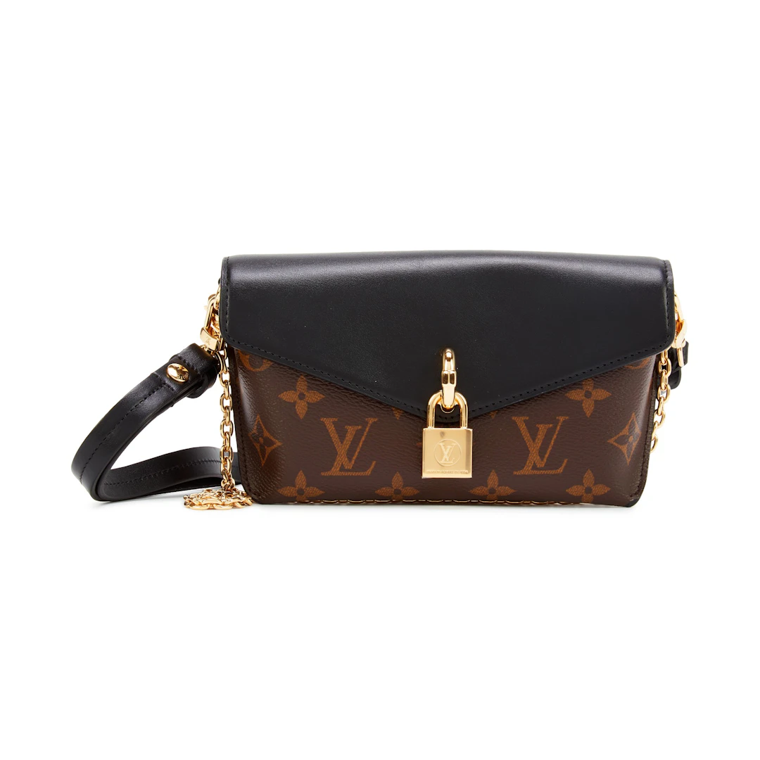 Black and Monogram Coated Canvas and Calfskin Padlock on Strap Gold
