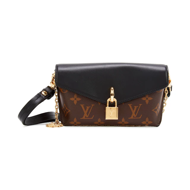 Black and Monogram Coated Canvas and Calfskin Padlock on Strap Gold