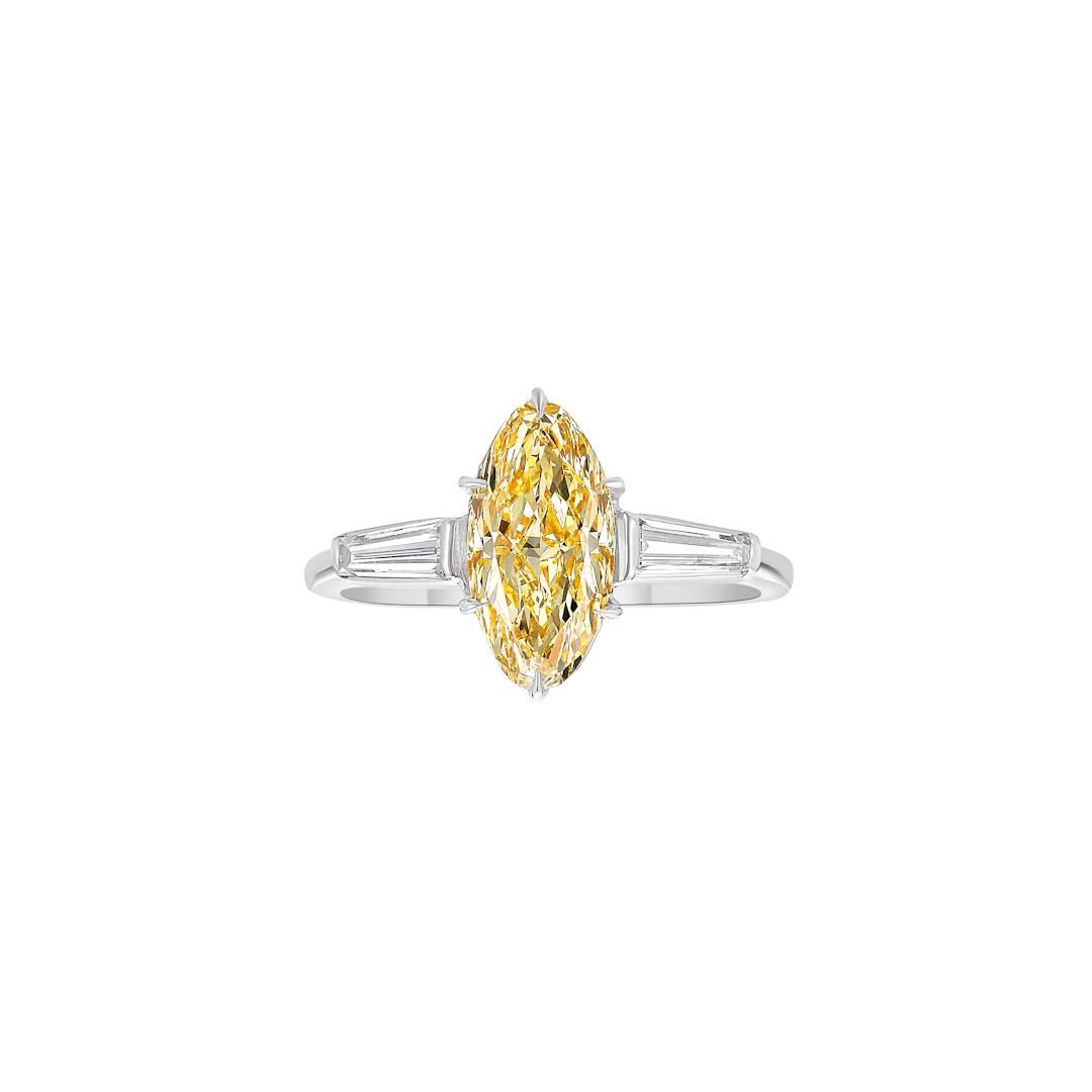 Platinum, Gold, 1.40ct Marquise Cut Fancy Intense Orangy Yellow Diamond