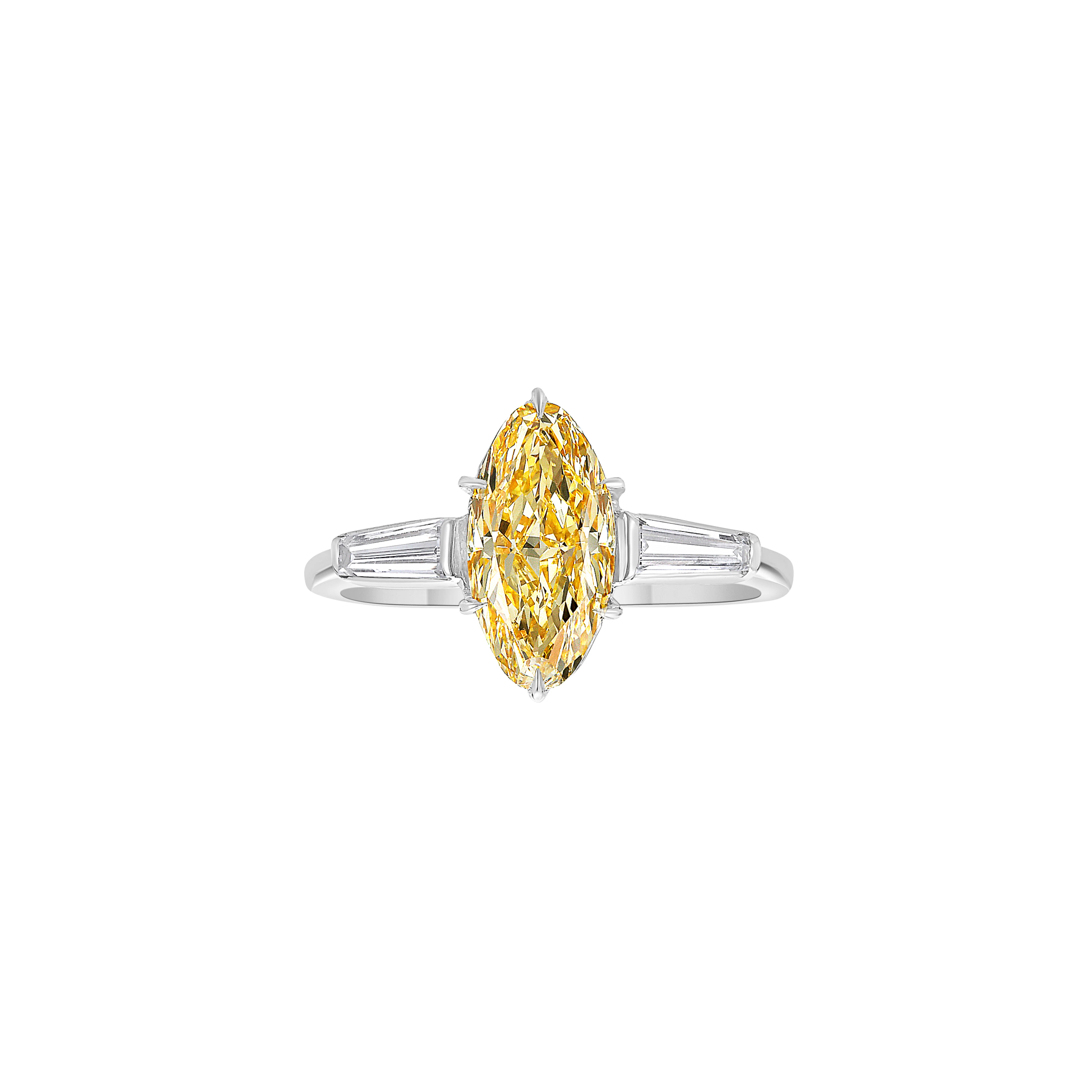 Platinum, Gold, 1.40ct Marquise Cut Fancy Intense Orangy Yellow Diamond