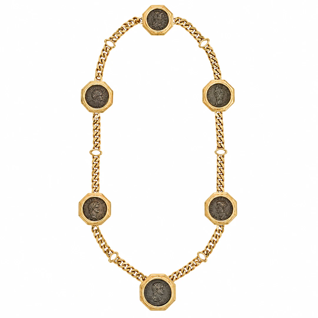 Gold and 6 Ancient Coins Monete Necklace