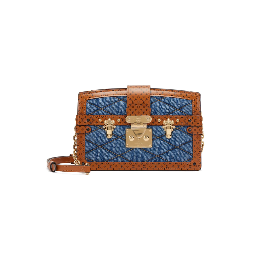 Blue Denim Malletage Trunk Clutch Gold Color Hardware, 2019