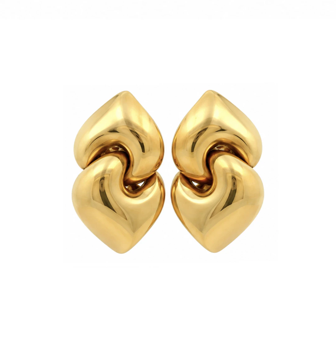 Gold Doppio Cuore Earclips