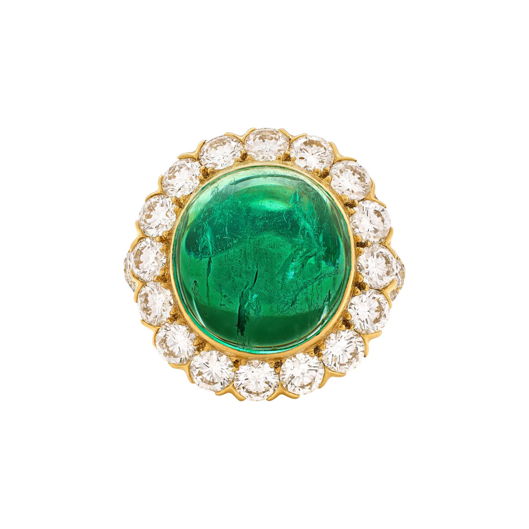 Vintage Gold, 12.60ct Colombian Emerald and Diamond Ring