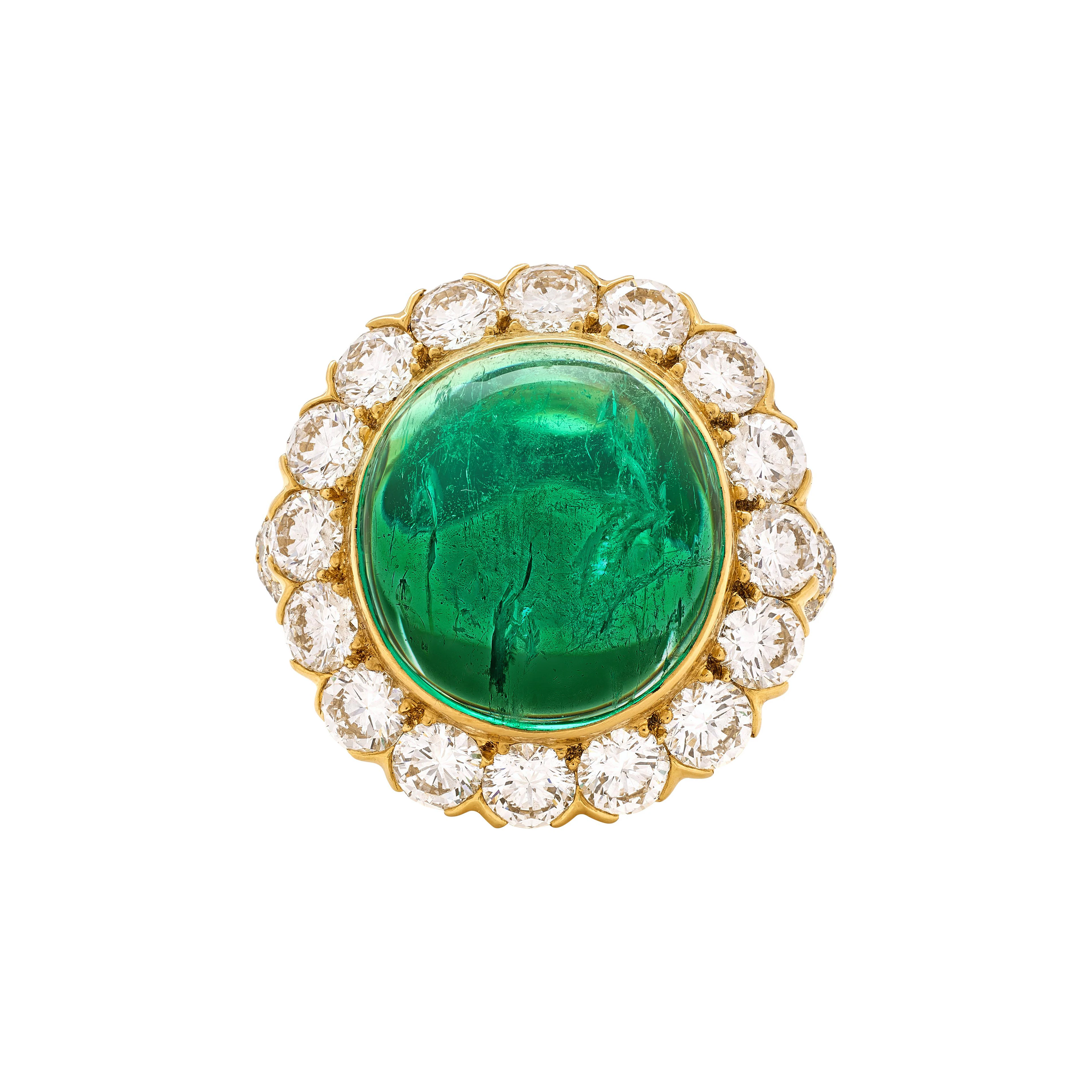 Vintage Gold, 12.60ct Colombian Emerald and Diamond Ring