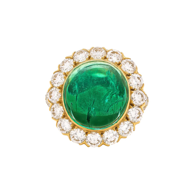 Vintage Gold, 12.60ct Colombian Emerald and Diamond Ring