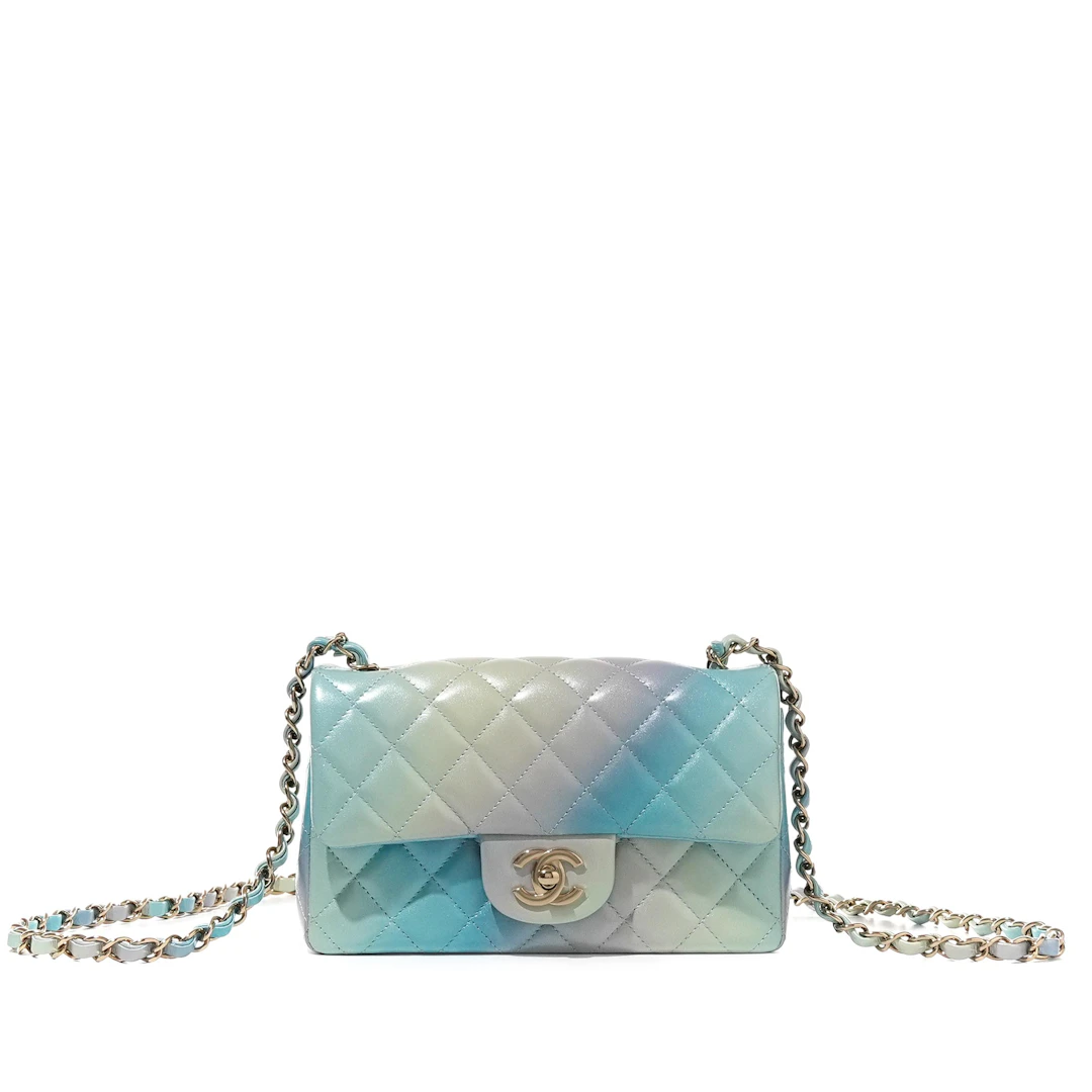 Multicolor Iridescent Quilted Lambskin Mini Flap Bag Gold Hardware