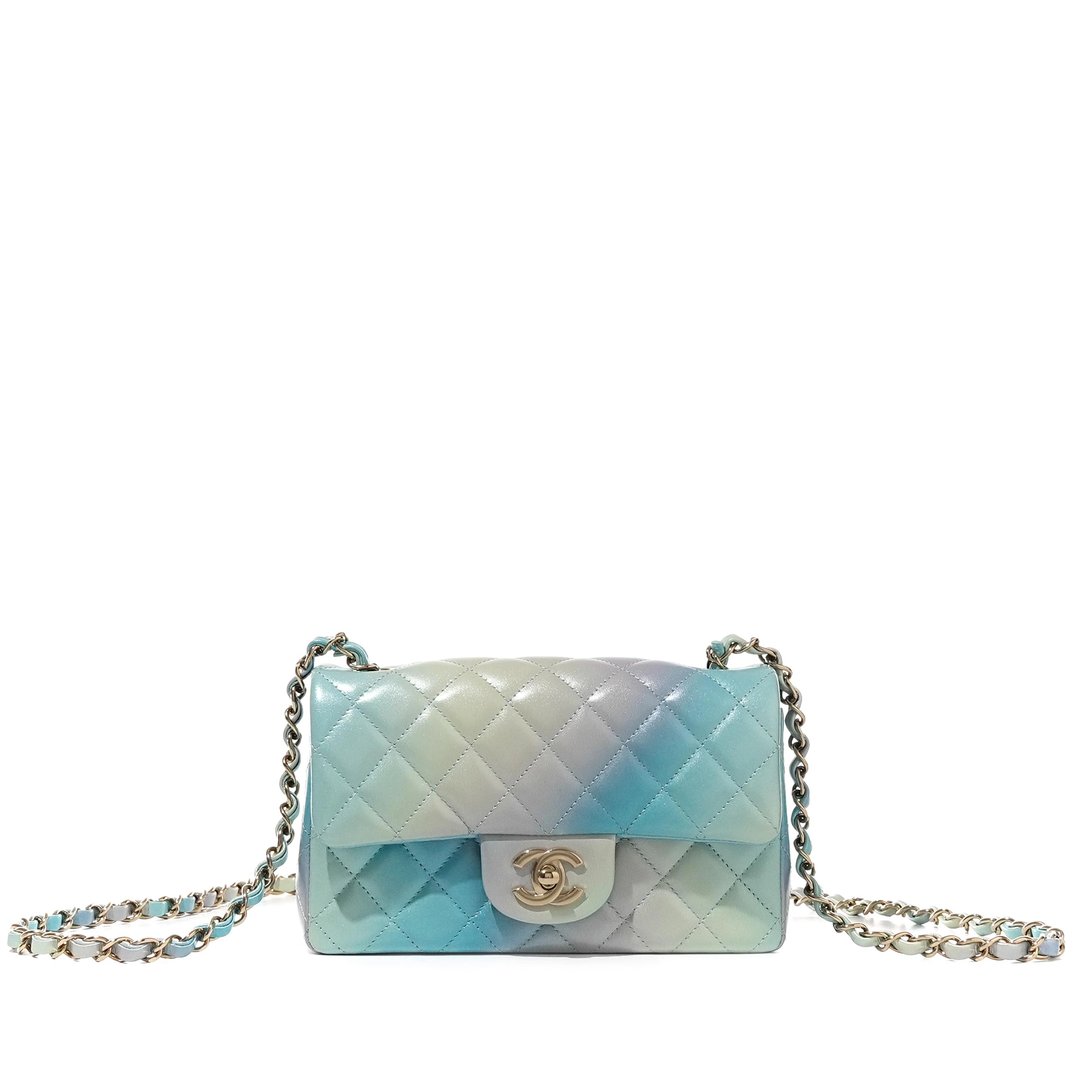 Multicolor Iridescent Quilted Lambskin Mini Flap Bag Gold Hardware