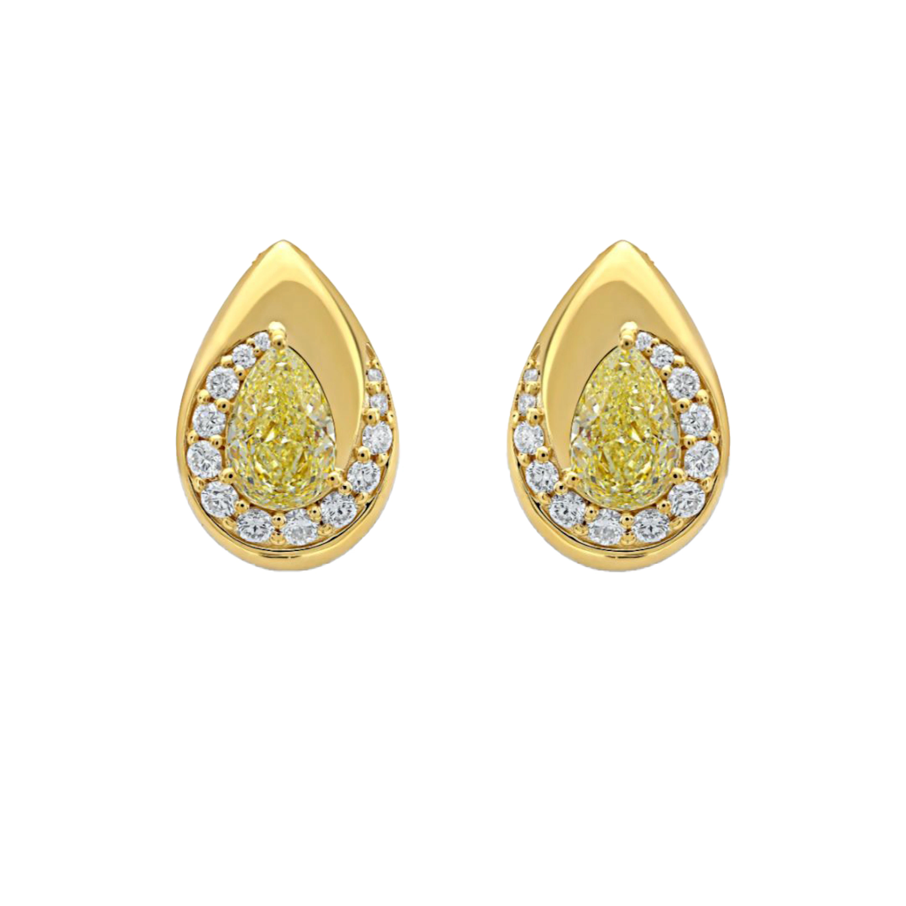 Gold, 2.08ctw Pear Shape Fancy Light Yellow Diamond and Diamond Earrings
