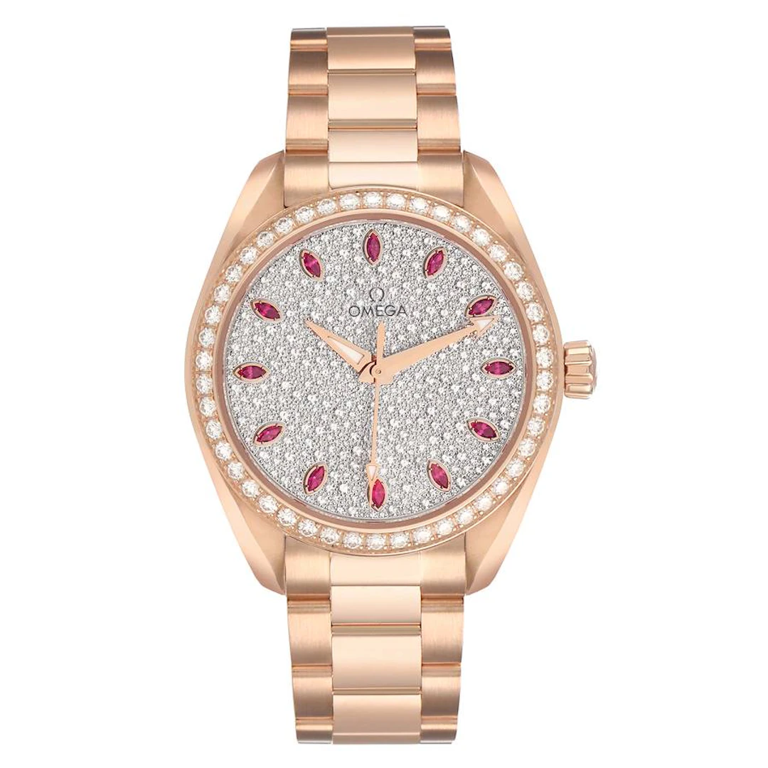 Aqua Terra (Reference 220.55.34.20.99.001). A 34mm rose gold & diamond