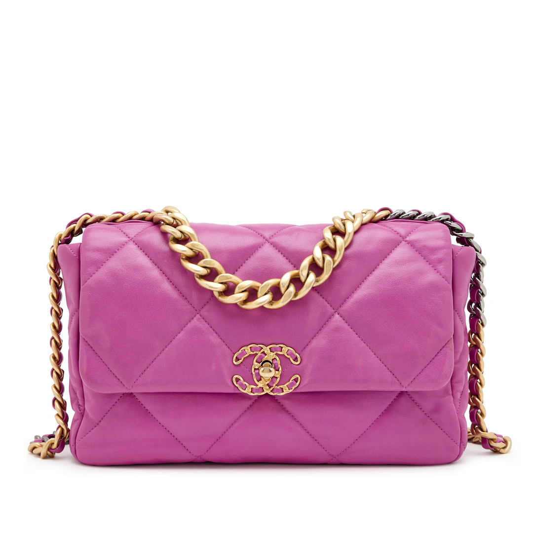 Purple Quilted Lambskin Medium Chanel 19 Flap Bag Mixed Hardware, 2020